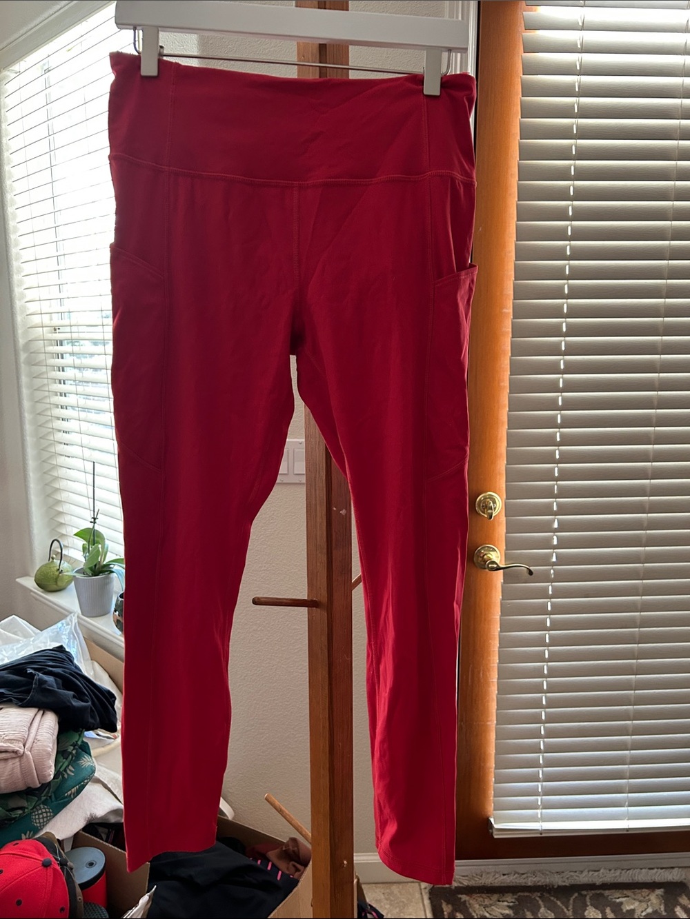 CRZ YOGA Red High-Waist Pocketed Leggings VGUC